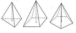 Figur av tre prismer med forskjellig grunnflate (fra venstre: prismen med en trekant som grunnflate, prismen med en firkant som grunnflate, en prisme men en femkant som grunnflate).